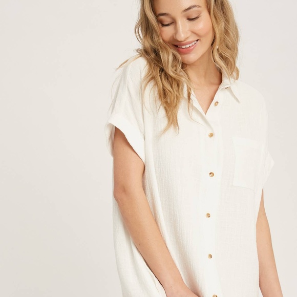 Button Up Shirt Dress With Pocket - Ivory - Picture 6 of 9
